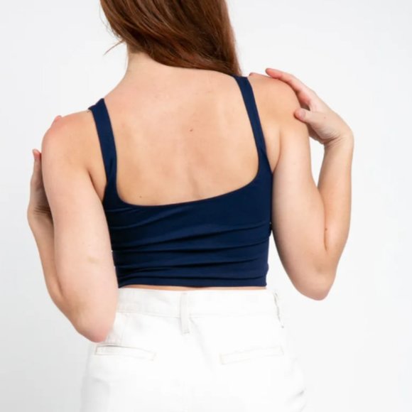 NWT Free People Women'sScoop Neck Crop Tank Top Seamless Pullover Navy‎ Size M/L - Picture 3 of 9